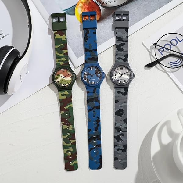 Minimalistisk kvartsur til studerende Camo Army Green