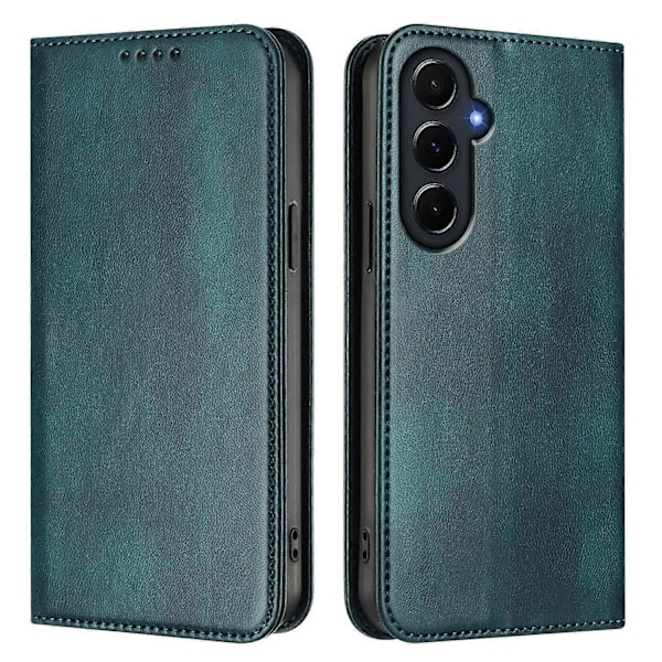 Til Samsung Galaxy A55 5G Wallet Cases Retro Tekstur RFID-Blokerende Læder Telefon Cover - Mørkegrøn Wine Red