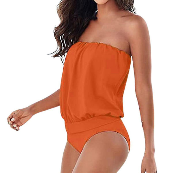 Kvinders Boho Bandeau Enkelt Stykke Badetøj Stropløs Badetøj Off Shoulder Badetøj Sommer Strandtøj Svømmedragt Orange 3XL