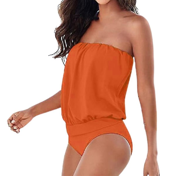 Kvinners Boho Bandeau En-delt badedrakt Stroppeløs badedrakt Off Shoulder Badetøy Sommer Strandklær Svømmedrakt Orange L