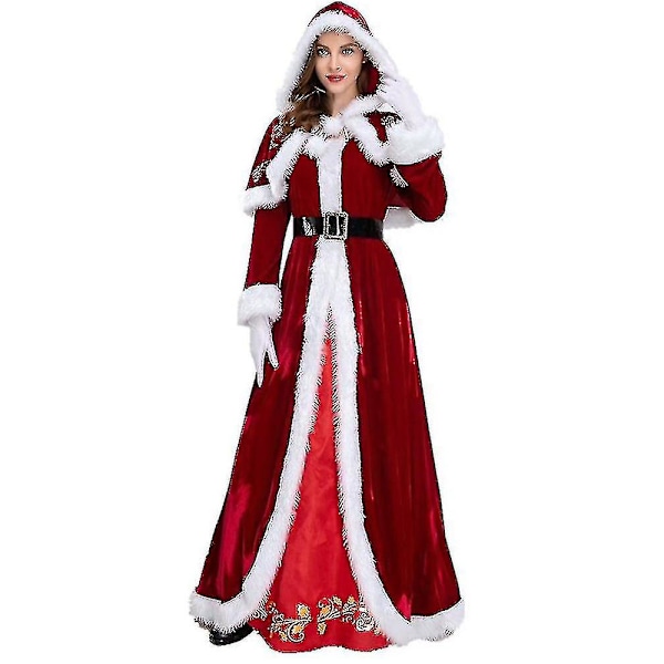 Pluss Størrelse Deluxe Fløyel Voksen Julekostyme Cosplay Par Santa Claus Klær Fancy Dress Juleuniform Dress For Menn Kvinner-e Red  Women L