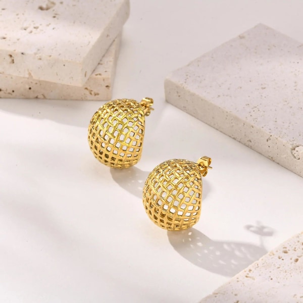Geometriska ihåliga runda örhängen i rostfritt stål för kvinnor, anti-allergi guldfärgdeklaration Dagligt mode presentsmycken