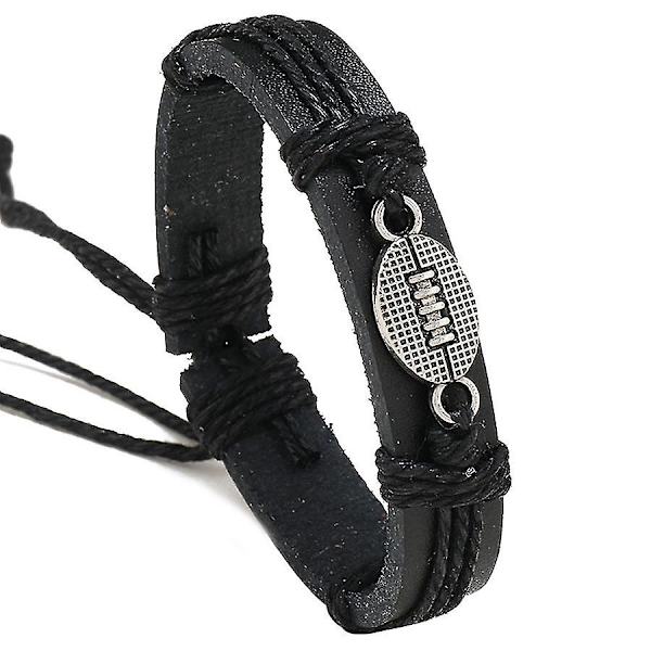 Enkel Håndvævet Sort Læderarmbånd Til Mænd Hånd Rustfrit Stål Basketball Armbånd Mode Justerbar Punk Kvinder Smykker Y Rugby Adjustable