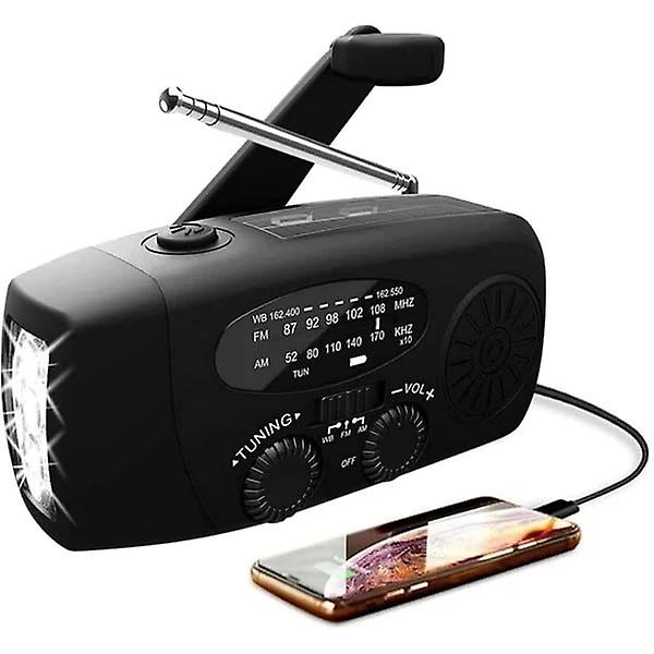 Webradio med solceller & kaffelampe - 2000mAh Powerbank - Sort Sort