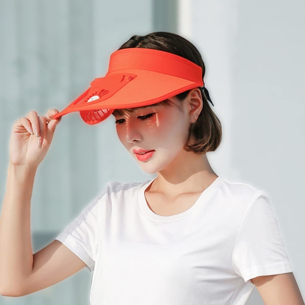 Fan Caps med USB-lading - Baseball- og Golfhatt for å Kjøle Ansiktet i Varmt Solskinn, Sommercamping og Fotturer for Voksne og Tenåringer Orange