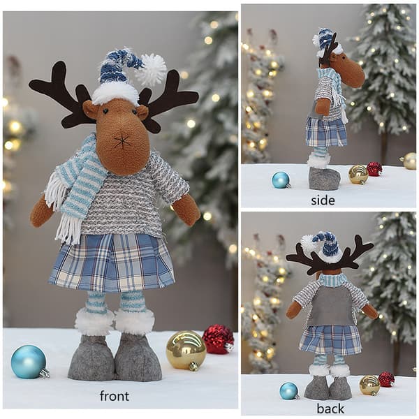 Blå tygsträckt julfylld figur, jultomte, snögubbe, ren, juldekoration prydnad Blå infällbar älg