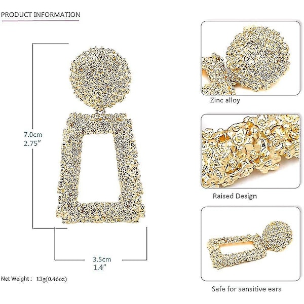 Dd-drop Øreringe Store Metal Rektangel Geometriske Dangle Øreringe Sølv/guld