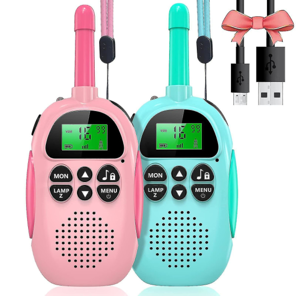 Walkie Talkie for Barn og Jenter Leke 3-10+ År 8 Kanaler Vox Scan Oppladbar Toveis Radio, 3 Km Rekkevidde, Walky Talky for Utendørs Eventyr Multi Blue Pink