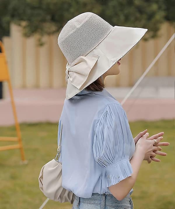 Mesh solhatt for kvinner sommer strand UV-beskyttelse UPF50+ sammenleggbar bred brem med hakerem