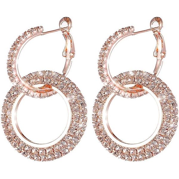 Øreringe til kvinder, 1 par diamant runde glitter øreringe ferie øreringe, kvast øreringe smykker til kvinder mode Rose Gold