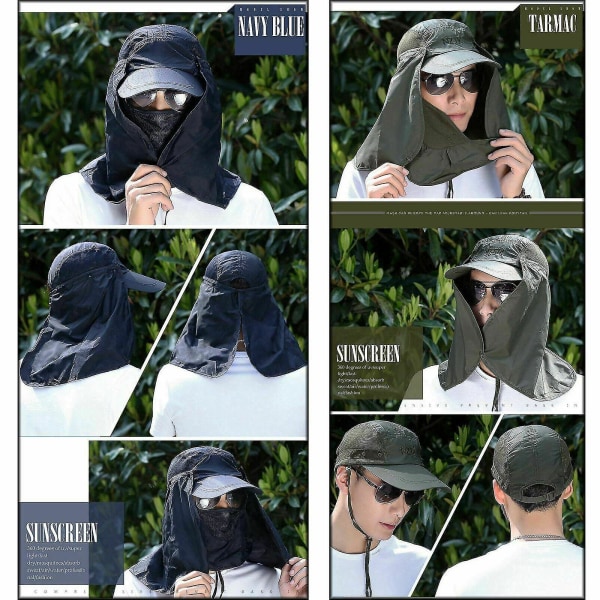 Mænd Kvinder Legionær Solhat Hals Hals Flap Dække UV Beskyttelse Black