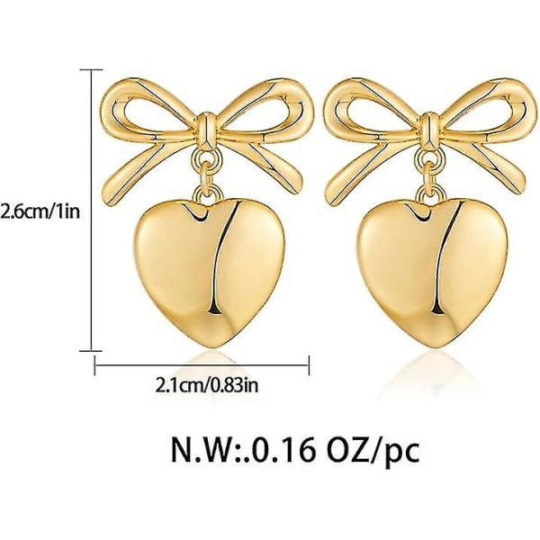 Gull hjerte dingle øredobber for kvinner Ribbon Bow dingle øredobber 1 Pair