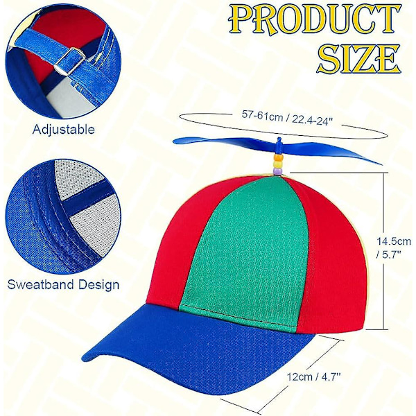 Propeller Hat, Voksne Sjove Helikopter Fiskerhat med Propeller, Farverig Patchwork Regnbue Propeller Hat, Sommer Solbeskyttelse Solhat Propelle