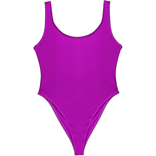Freebily Dam Retro 80-tal/90-tal Inspirerad Hög Skuren Låg Rygg En Delig Baddräkt Baddräkter Xinmu Purple XL