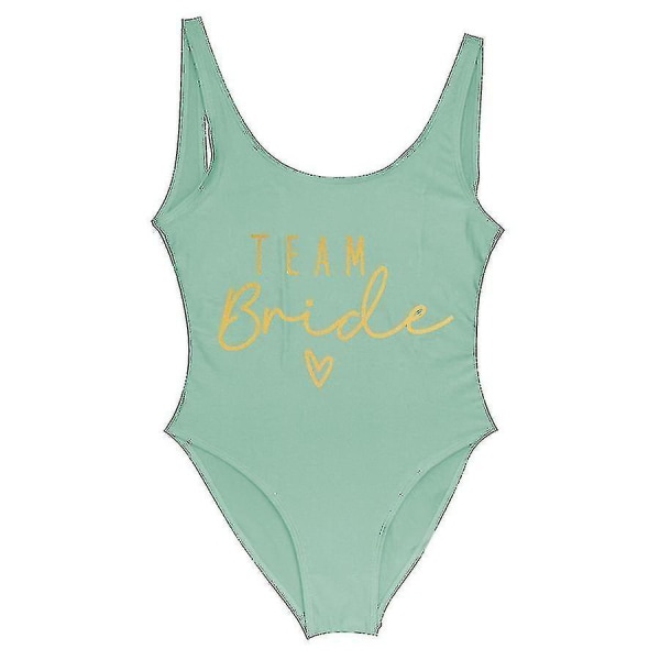 S-3xl Guld Print Team Bride Heldragt Badetøj Squad Kvinder Badetøj Bachelorette Party Badetøj Sommer Beatchwear Badetøj gold green S