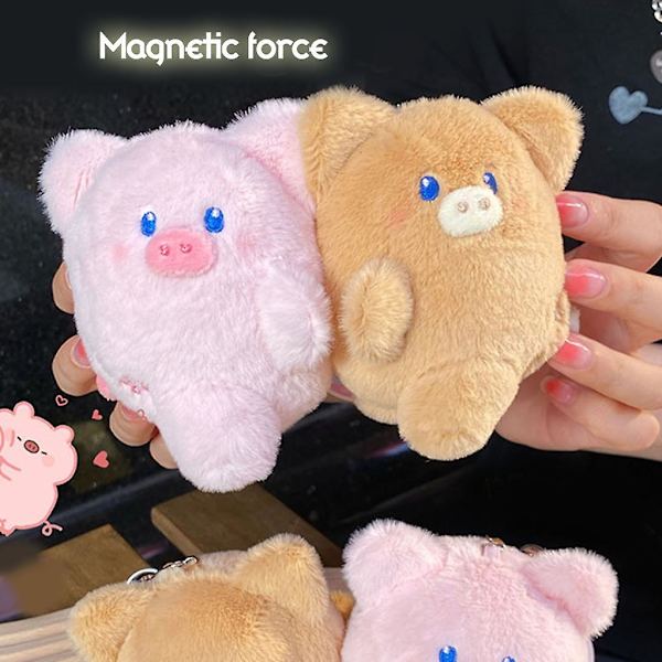 2 st Magnetiska Svin Par Keychain Klibbiga Ansikten Svinberlocker Pink khaki