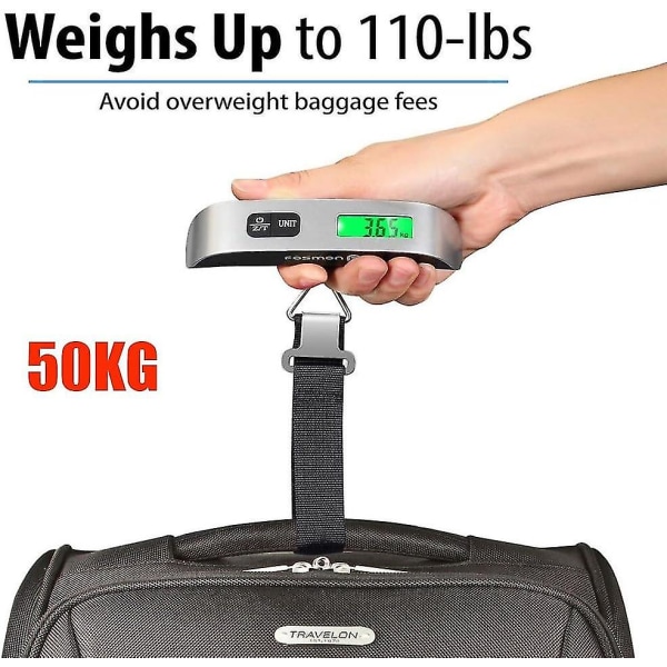 Digital lcd-bagagevåg, 50 kg elektronisk hängvåg för resor, resväska, bagagevagnar - mäter bekvämt vikt och temperatur