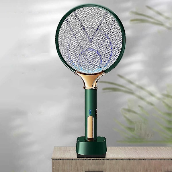 Elektrisk fluesmekker, elektrisk zapper, myggfellelampe & racket, myggdreper fluesmekker med lilla lyslokker for hjemmet innendørs utendørs - q34 Green