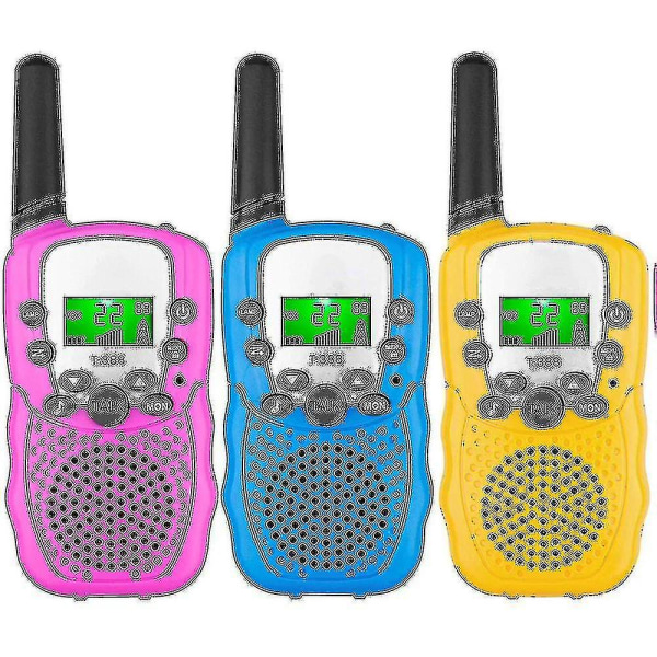 3-pakke walkie talkies for barn, 3 mil lang rekkevidde med LCD-bakbelyste lommelykter Walkie talkies for barn i alderen 3-12 år, toveis radioleker for gutter og jenter