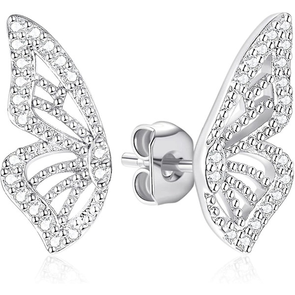 Sommerfuglevinge Øreringe (et par) Simulerede Diamant Sølv Ørestikker, Tiny Butterfly Brusk Øreringe Til Kvinder