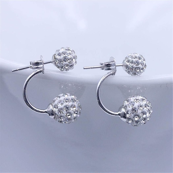 Shamballa-tyyliset korvakorut, kaksinkertaiset korvakorut, muotimerkki, korut, 925 sterlinghopeakorvakorut, kristallipallo, naisten kaksinkertaiset nappikorvakorut, discopallo korvassa