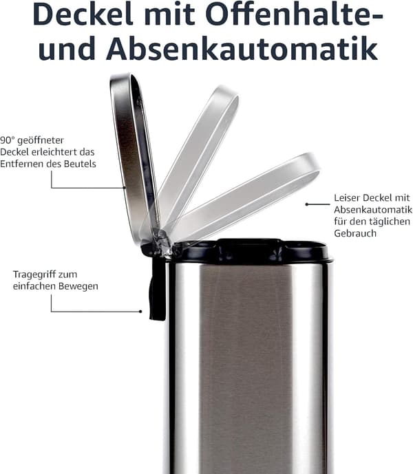 Rektangulær affaldsspand med soft close, 12L (Satin Nickel/Sølv/Sort)