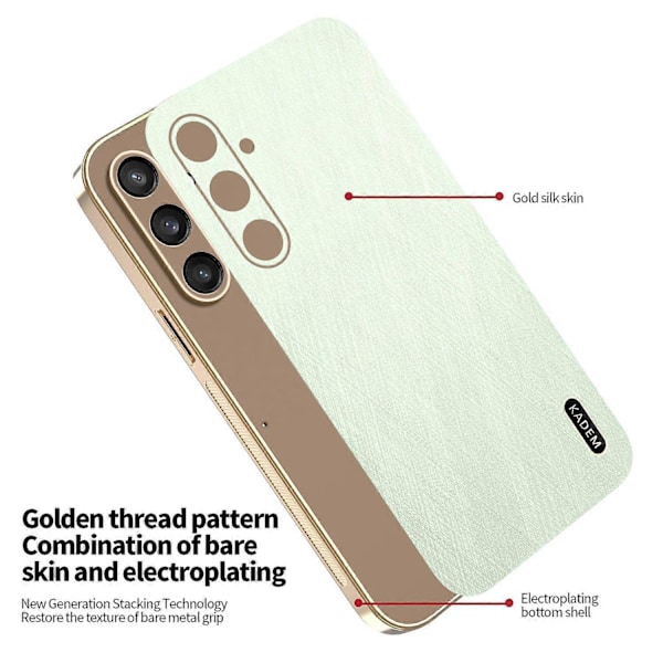 KADEM Skal för Samsung Galaxy S24+ Elektropläterad Silkesstruktur PU + TPU Mobilskal - Grön Black