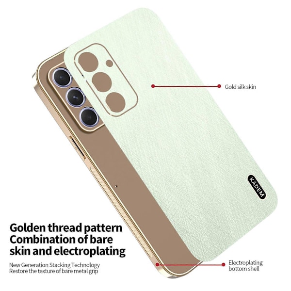 KADEM Deksel til Samsung Galaxy A55 5G Elektroplettert Silke Tekstur PU + TPU Telefon Bakdeksel - Grønn Gold