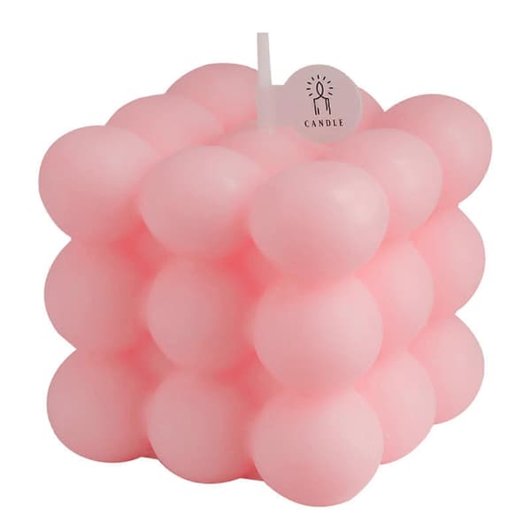 Kubeformet duftlys, store kube-boblelys, sikkerhetssoyalys med elegant duft, rosa Pink