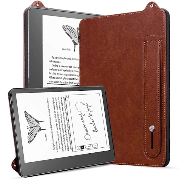 Fodral för Amazon Kindle Scribe (2024) (2022) med handrem, stativ och läderöverdrag - Brun Brown
