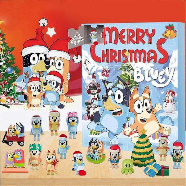 Julekalender 2024, 24 Dages Julekalender, 24 stk. Julehvalpe Bluey Figurer Dukke Juleferie Strømpestoffer Gave Blind B