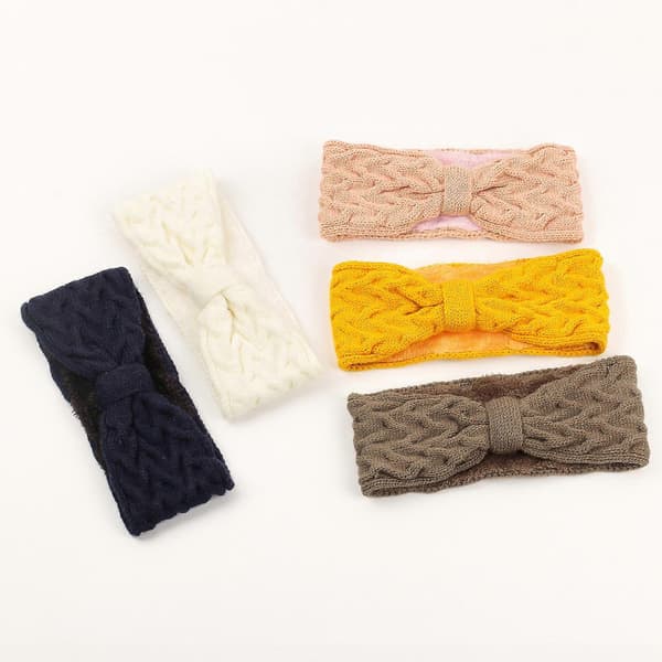Flickors elastiska stickade pannband med fleecefoder och rosetter, modehårband, vinteraccessoarer, khaki khaki