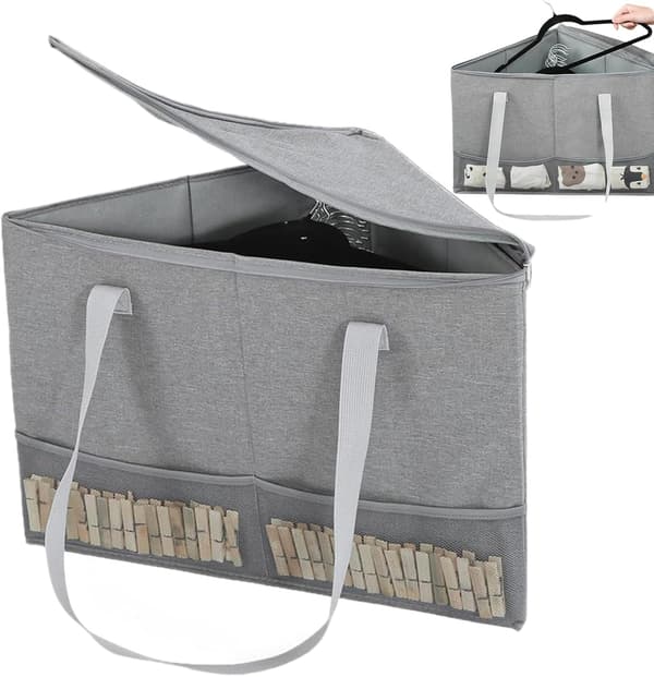 Triangulär Vikbar Hängare Förvaringslåda (54x36x38 cm, Grå), platsbesparande/robust, för resa/studentrum/sovrum