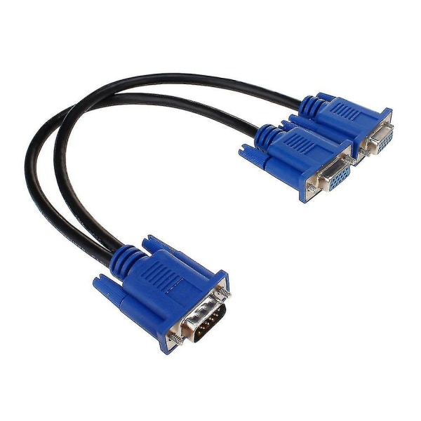 Vga Monitor Y-splitterkabel,vga 1 hann til Ual 2 Vga hunn Aapter Converter Vieo-kabel kompatibel med skjermbruk - 1 fot (blå)