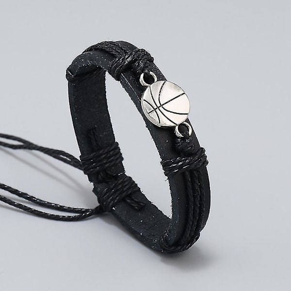 Enkel Håndvævet Sort Læderarmbånd Til Mænd Hånd Rustfrit Stål Basketball Armbånd Mode Justerbar Punk Kvinder Smykker Y Basketball Adjustable