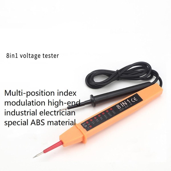 8 i 1 Tester Spänning AC Dc 6-380v Auto Elektrisk Pen Detektor Med LED-ljus För Elektriker Test Orange yellow