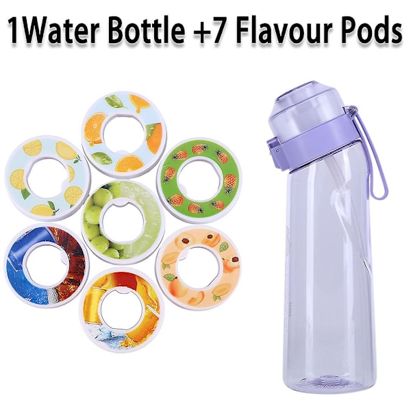 Smaksatt vattenflaska med 7 smakpods Air Water Up flaska Frostad svart 650 ml Air Starter Up Set Vattenkopp för camping Sport A