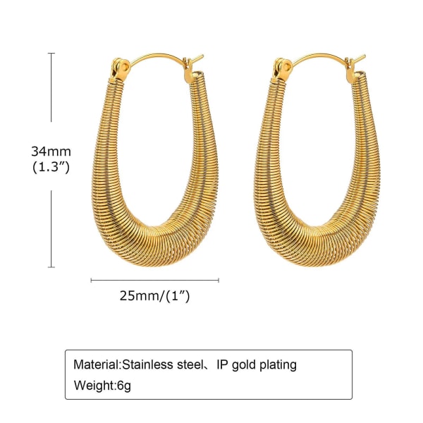 Stora U-formade bågeörhängen för kvinnor, tvinnade huggies i rostfritt stål, snygga läckra metallbågar smycken