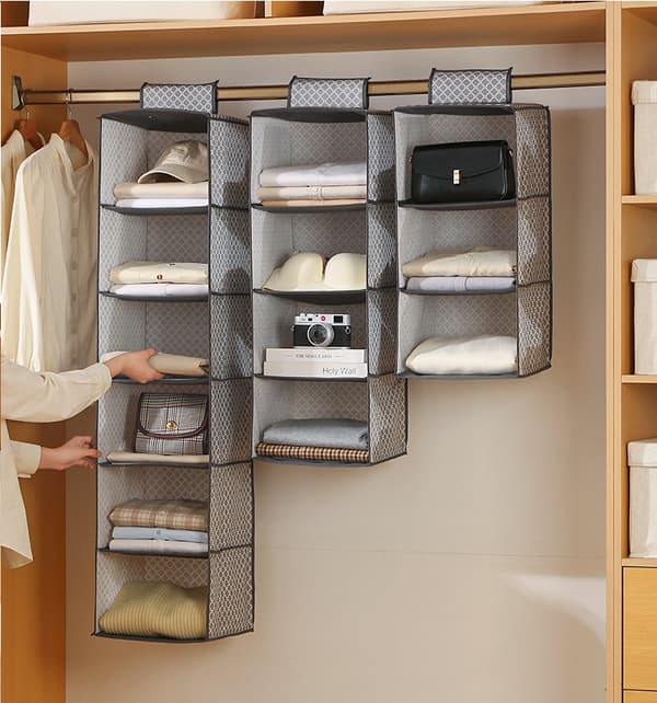 Sammenfoldelig opbevaringsorganisator i flere lag til tøjskabe i hjemmet Small 5-compartment, grey