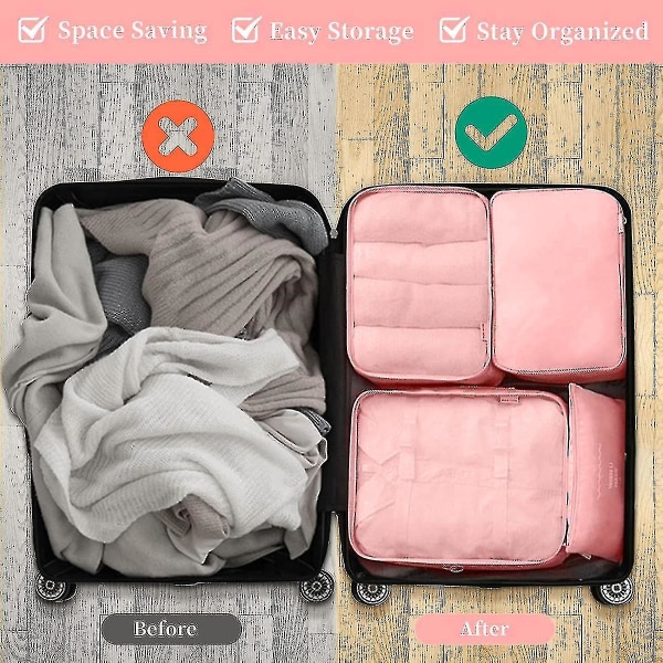 11 kpl matkapakkausjärjestäjät Matkapakkauskuutiot set Matkatavarasäilyttimet matkalaukuille Kevyt matkalaukku Pink