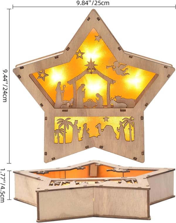 Julekrybbefigur, stjerneformet LED-lys, 3D juledekoration, indendørs julepynt (stjerneformet)