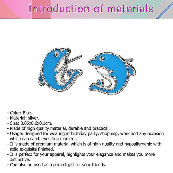 1 par Sterling Sølv Full Zircon Inlay Dolphin Stud øredobber for kvinner (blå)