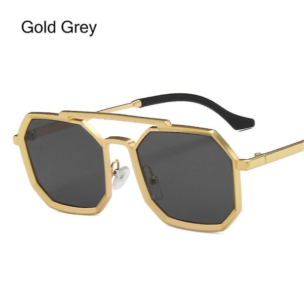 Muodin Polygoni Aurinkolasit Miehille Vintage Aurinkolasit Retro Näyttävät Kasvot Pienet Varjot Lasit Uv400 Suojaavat Aurinkolasit Gold Grey