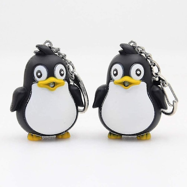 2 st Penguin Nyckelring LED-belysning med ljud Hänge Handväska Charm Present (blå) black