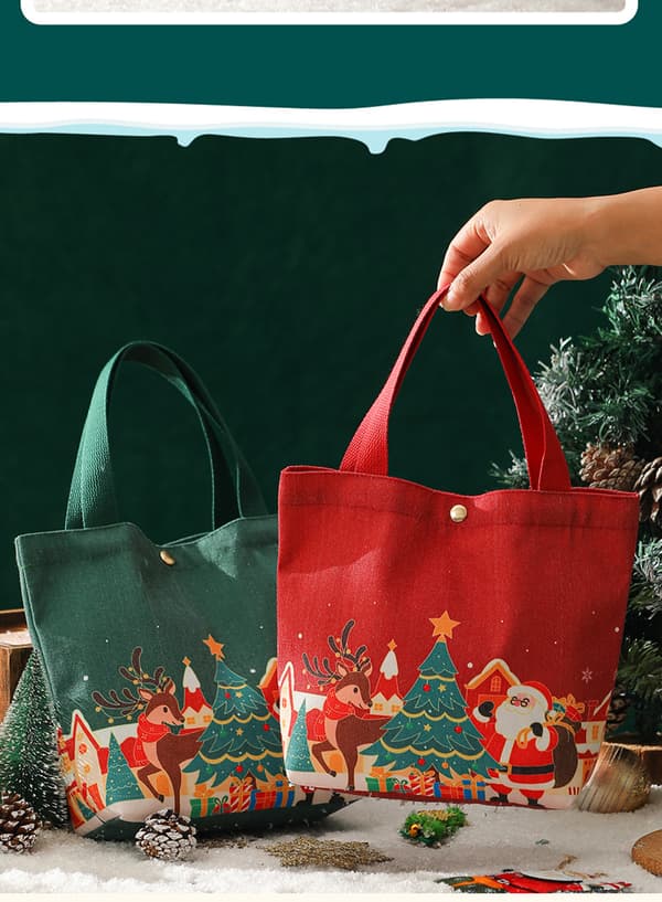 Julklappspåse Handhållen Canvas Äppelpåse Julklapp Julafton grön