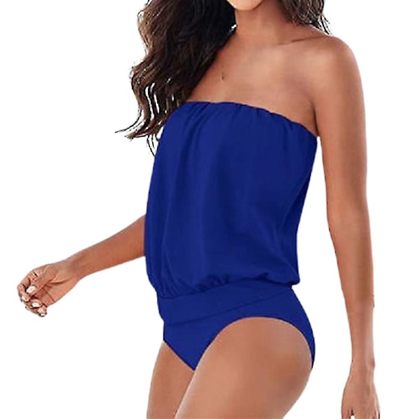 Kvinders Boho Bandeau Enkelt Stykke Badetøj Stropløs Badetøj Off Shoulder Badetøj Sommer Strandtøj Svømmedragt Dark Blue L