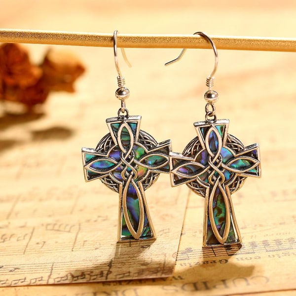Cross Earrings for Women 925 Sterling Silver Celtic Knot Abalone Shell Earrings Religion Jewelry Christians Gifts A1