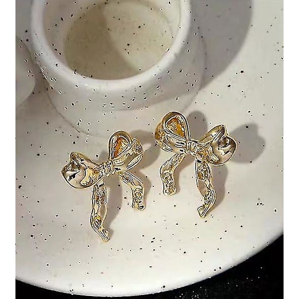 Gull sølv sløyfe øredobber for kvinner, søte sløyfe øredobber gull sølv sløyfe knute øredobb smykker bursdagsfest gaver for kvinner jenter Silver and gold 2 Pairs