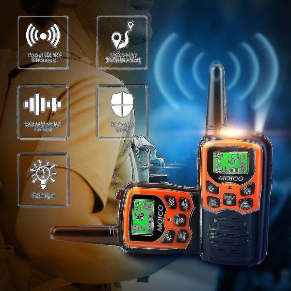 Kryc walkie talkies, lang rekkevidde walkie talkies for voksne med 22 Frs kanaler, familie walkie talkie med LED lommelykt Vox LCD-skjerm for Hikin