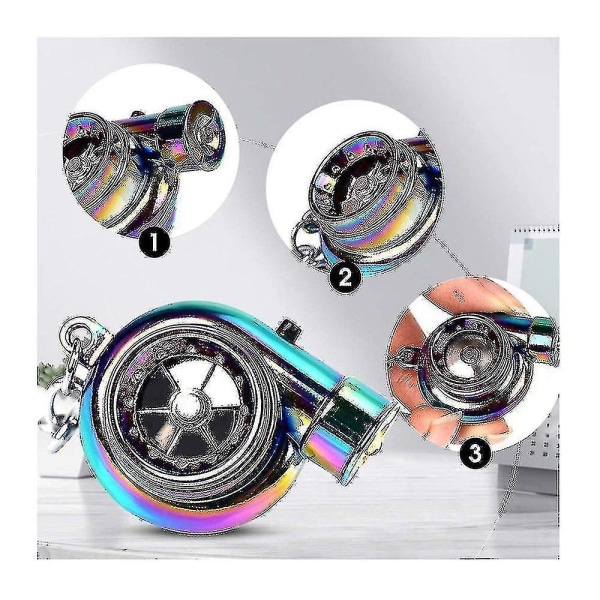 Nøkkelring i metall til bil, lydturbin, glattlager, roterende modell, turbin, turbo-ring, nøkkel, turbo-formet Colorful